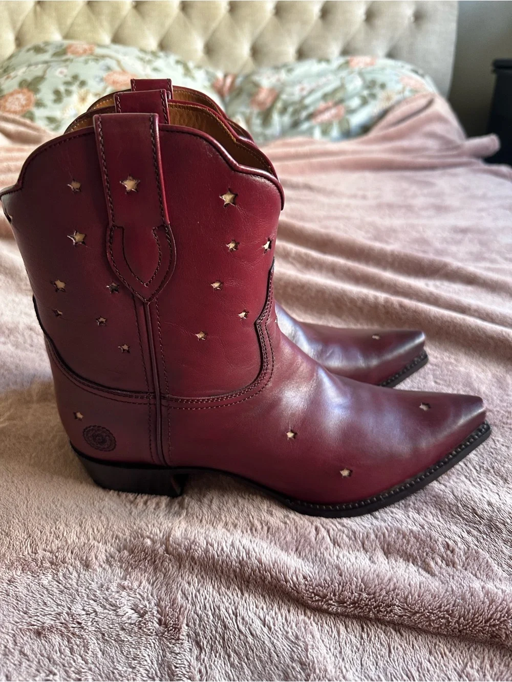 Presidio Short Ranch Road star women's cowboy boots size 9.5 burgundy wine color